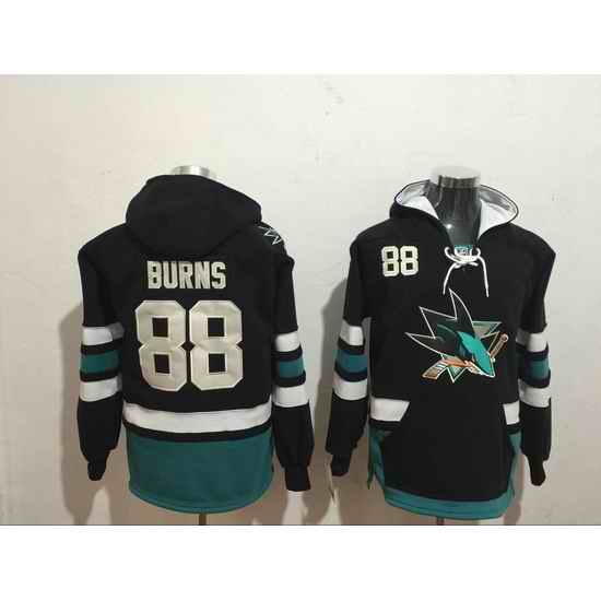 Men San Jose Sharks 88 Brent Burns Black Stitched Hoodie